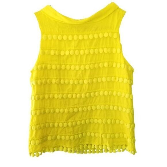 J Crew Yellow Sleeveless Top‎ Collared Pompom Size 2 - Picture 1 of 5